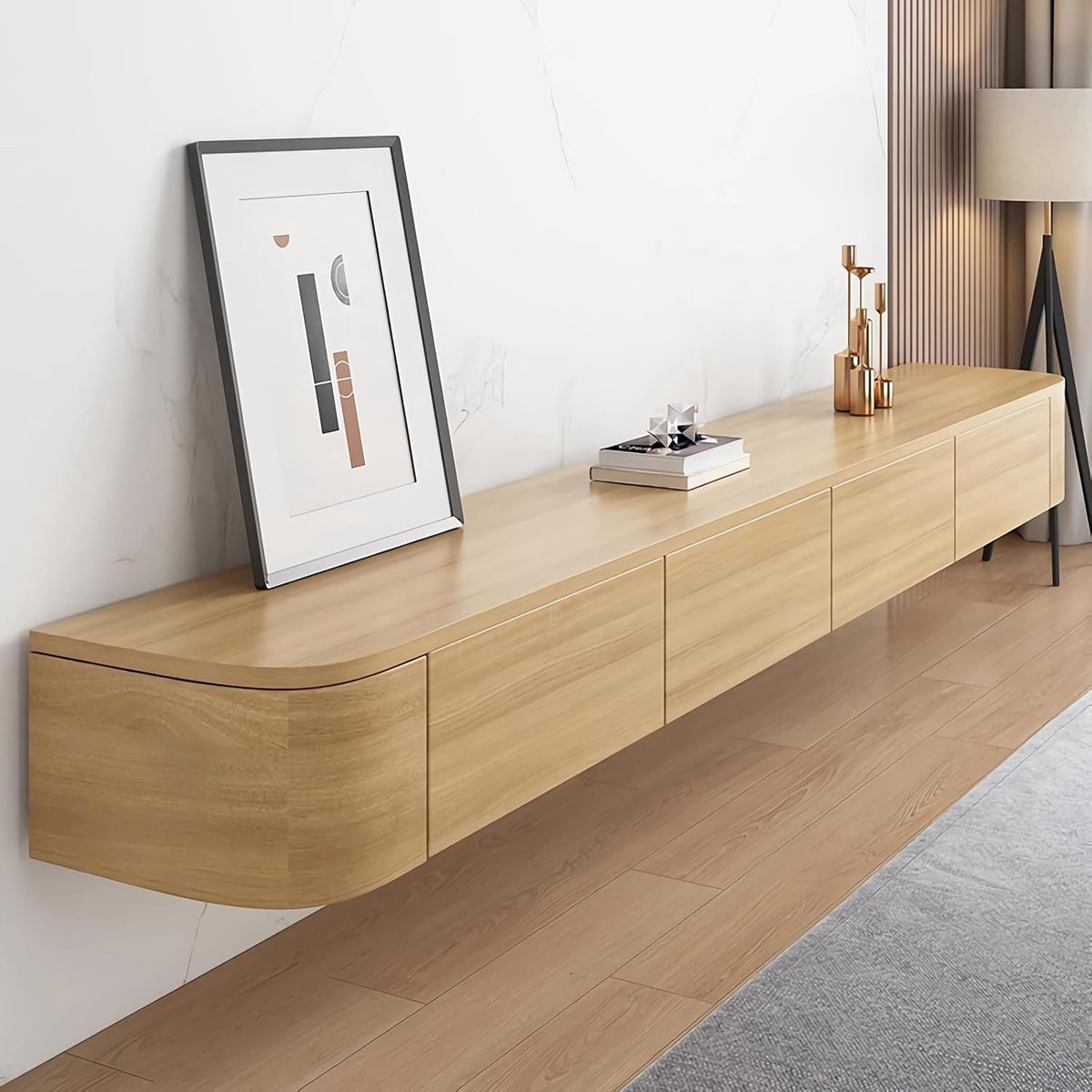 Hangend TV Meubel 140 cm met Laden en Open Opbergruimte – Zwevend TV Lowboard van Hout – Wandgemonteerde TV Kast met Kabelmanagement – Modern Industrieel Design Rustiek Bruin – Mobili Bella