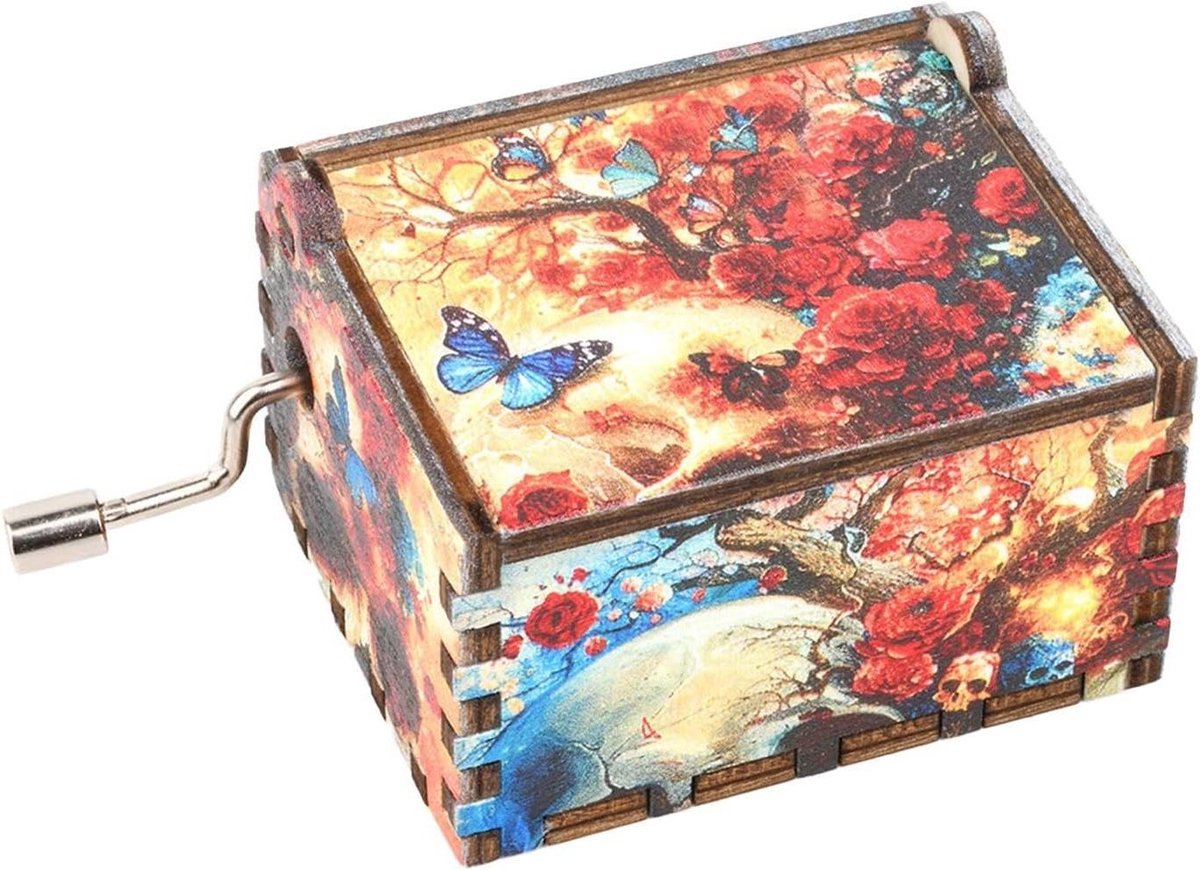 Houten Muziekdoos - Draaibox Melodie - Halloween Decoratie - Handgedraaid Massief Hout - 6.5 x 4 cm - Niet gespecificeerd
