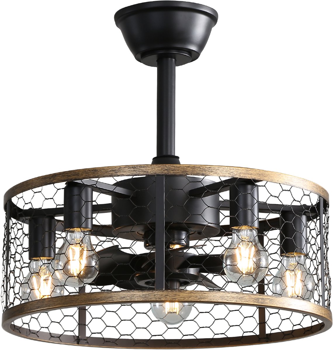 Gutent - Industriële kooi plafondventilator - 51cm - 7 ABS bladen - DC motor - Met afstandsbediening - Zomer en winter - Stille werking
