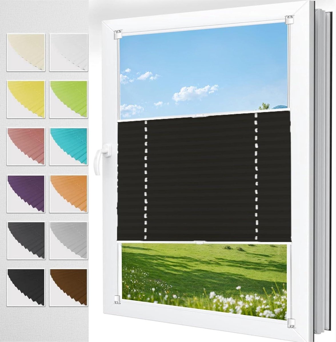 Pleated Blind Blackout Klemmfix 65 x 70 cm, Klemmfix No Drilling Sun Protection, Pleated B