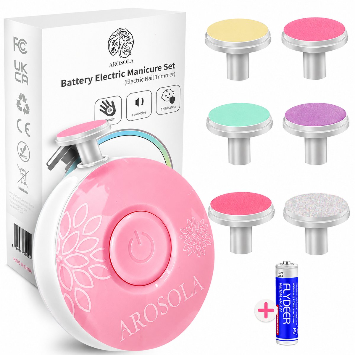 Arosola® Elektrische Baby Nagelvijl - 6 Vijlen - Inclusief Batterij - Roze