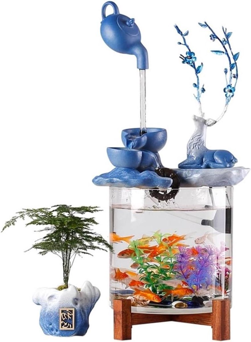 Binnenfontein Bureau - Waterornament Tafel - Ontspannen Sfeer Creëren - Ingebouwd Aquarium - 27 x 20 x 54 cm - Transparant