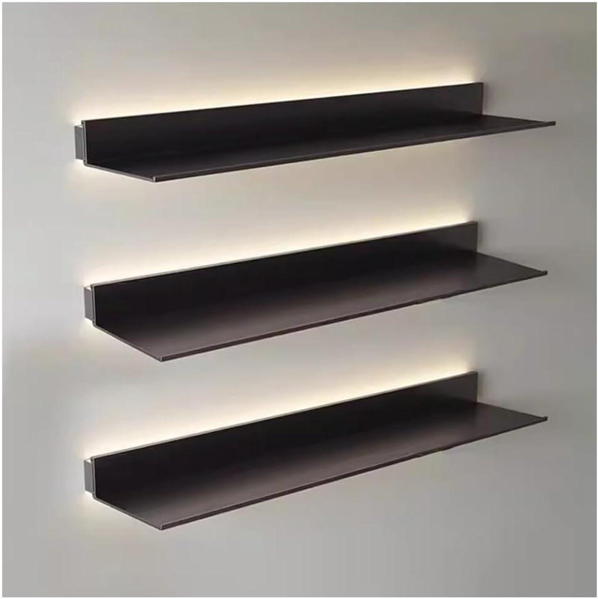 Zwevende Wandplanken - Verlichte Planken - Wanddecoratie - Met LED Verlichting - Set van 3 - Zwart