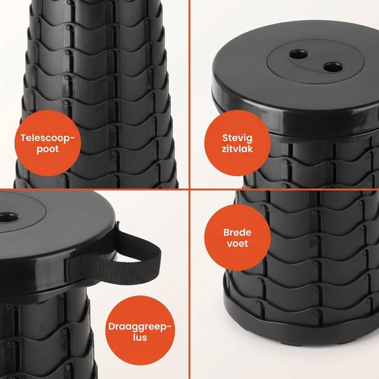 Cheqo® Telescopisch Krukje - Opvouwbare Kruk - Inklapbaar Krukje - Campingkruk - Visstoel - Telescopische Stoel - Verstelbare Kruk - Campingstoel - Klapkruk - Kampeerkruk - Outdoor Kruk - Draagbare Kruk voor Festival en Vissen van Cheqo — afbeelding 4