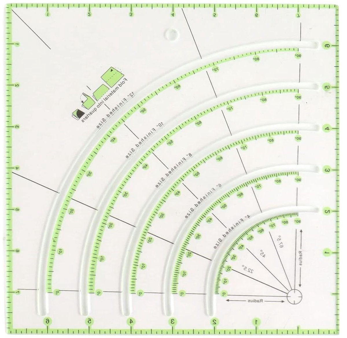 Quilt Liniaal - Patchwork Hulpmiddel - Cirkels Snijden - Optische Helderheid - 8 Inch - Transparant