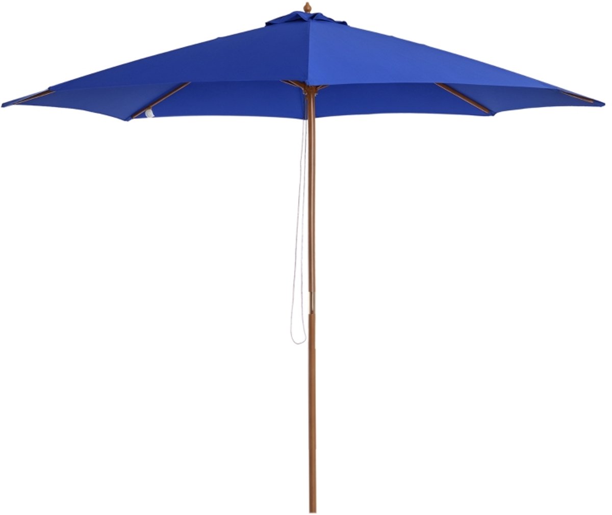 Premium Houten Parasol - Tuinparasol - Stokparasol - Ø3 x 2,5 m - Strandparasol - Marktparasol - Waterafstotend - UV-Bestendig - Kantelbaar & Verstelbaar - Strand, Balkon, Terras & Tuin - Blauw + Naturel