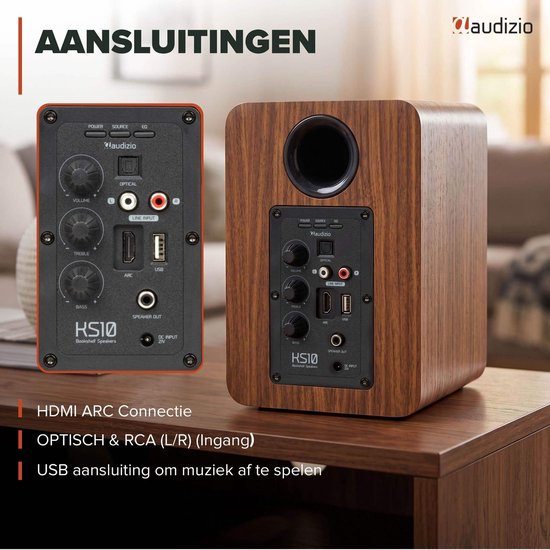 HiFi speakerset - Audizio KS10 - Actieve speaker set - HDMI ARC - Bluetooth - 120W - Houtlook — afbeelding 4