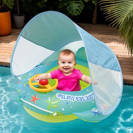 Babyzwembadvlotter - Zwemring peuter - Veilig spelen - Met zonnescherm - 70x70cm - Multicolor — afbeelding 3