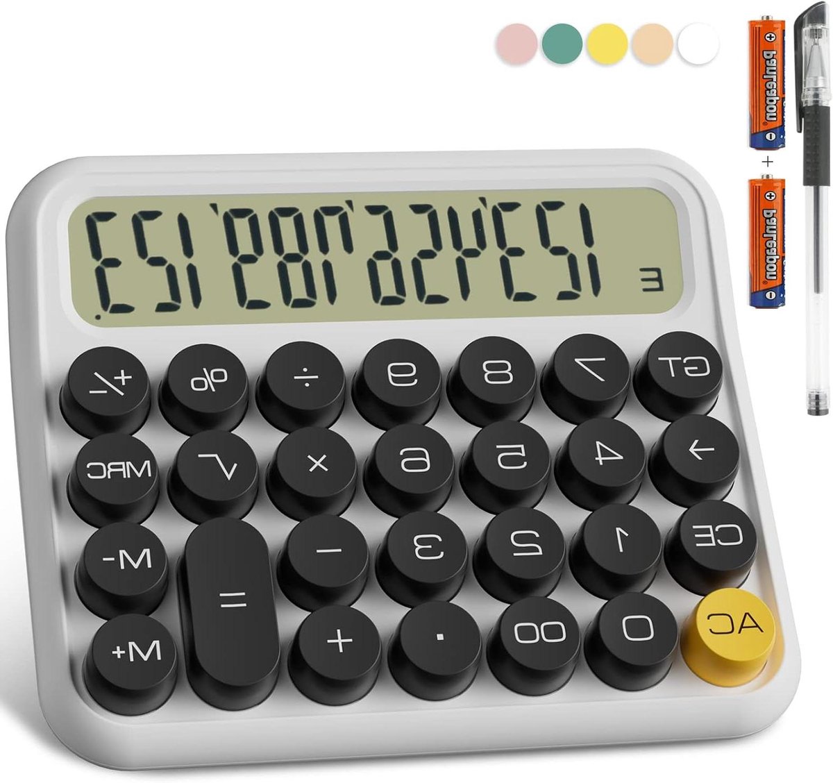 Kantoorrekenmachine - Basis rekenmachine - Cijfers Verwerken - Groot LCD display - 12 cijfers - Zwart