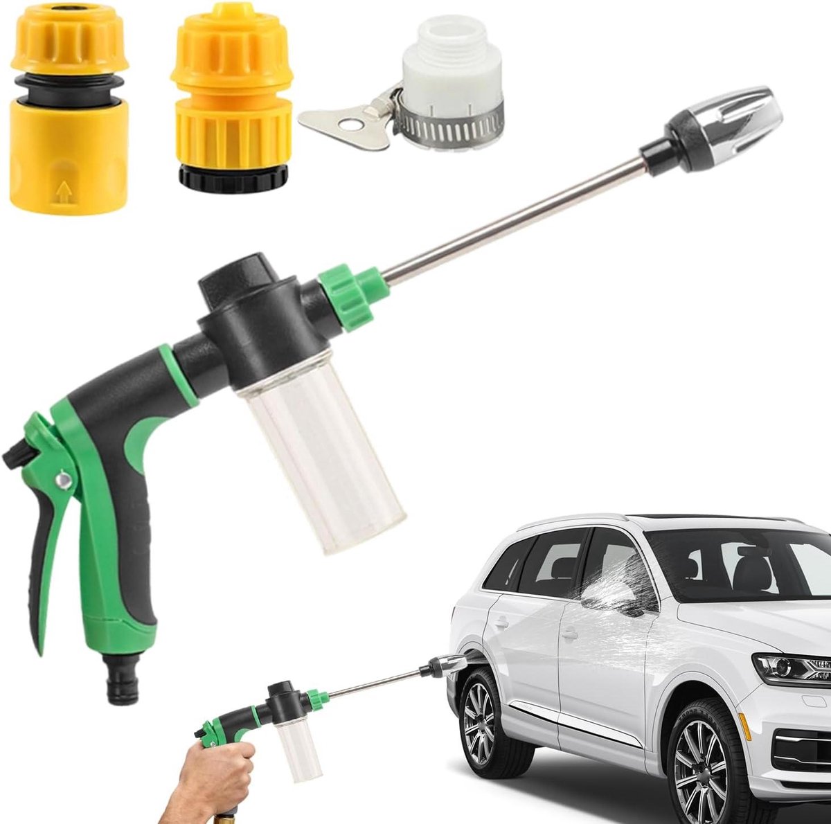 Tuinslang Sproeier - Hogedruk Spuitkop - Tuin en Auto - Geoptimaliseerde Dynamica - 23 cm - Grijs Groen