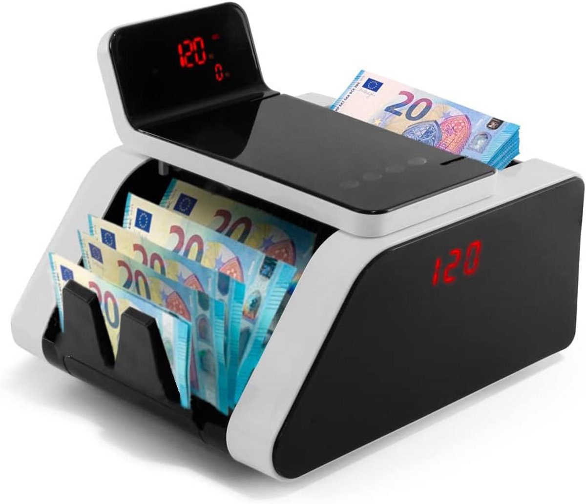 Geld Telmachine - Bankbiljet Teller - Snel Geld Tellen - Detectie Valse Biljetten - 1000 Biljetten Per Minuut - Grijs
