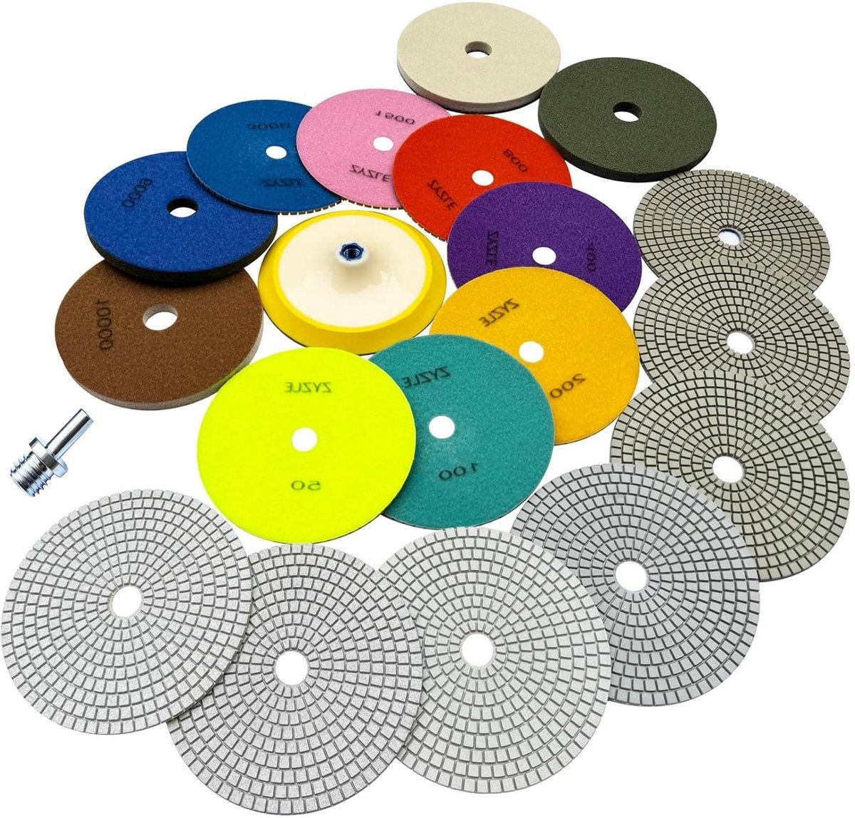 Diamant Polijstpads - Schuurset - Oppervlakken Polijsten - Nat/Droog Gebruik - 11 Delig - Grijs