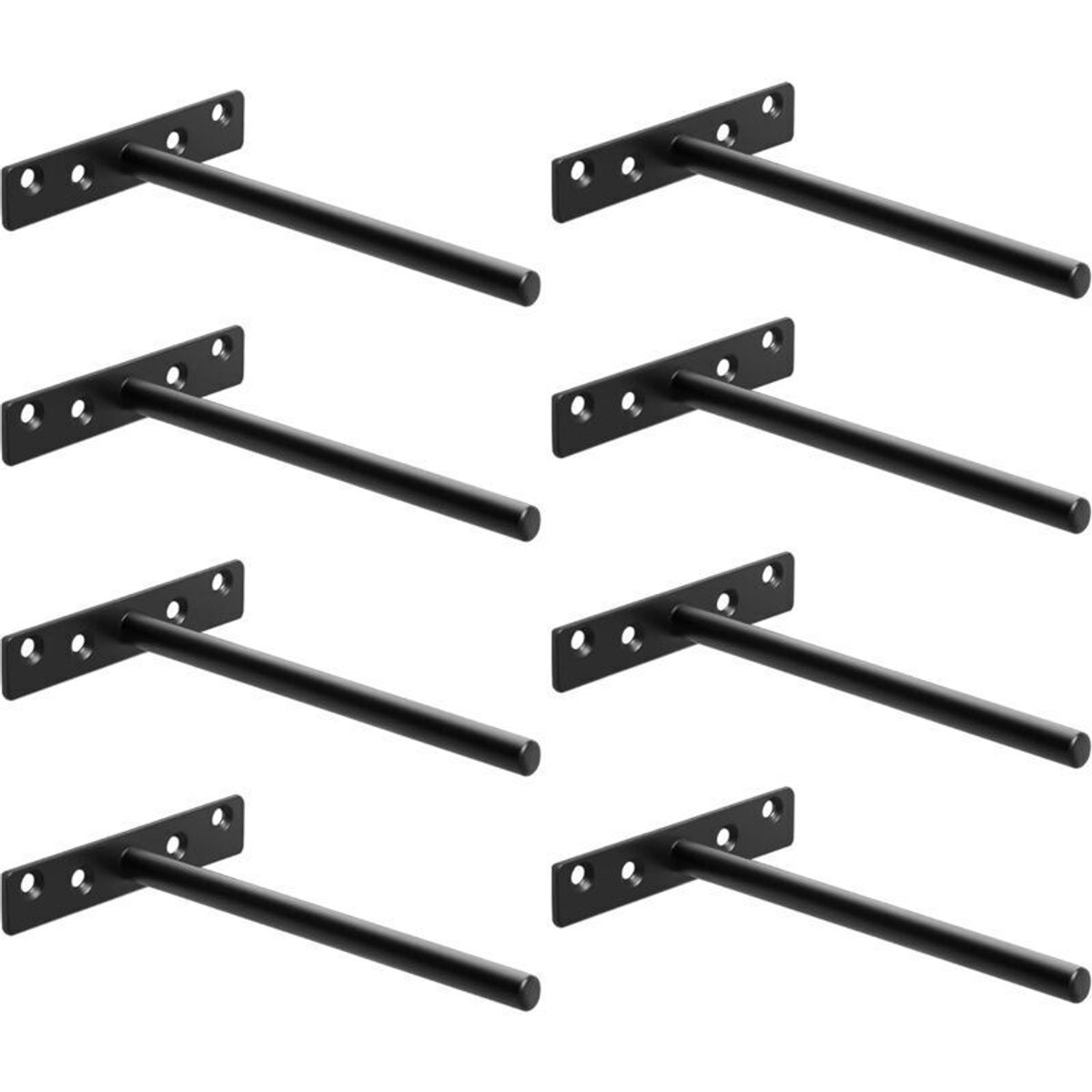 8 zwarte, robuuste, verborgen wandplankbeugels