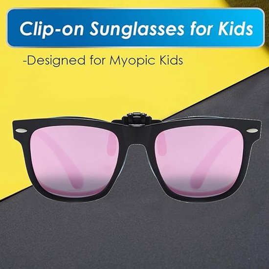 Clip-on zonnebril Geschikt voor kinderen - Gepolariseerde clip-on zonnebril, Geschikt voor brillen op sterkte, jaszonnebril Geschikt voor kinderen, meisjes en jongens (roze en zwart) — afbeelding 4