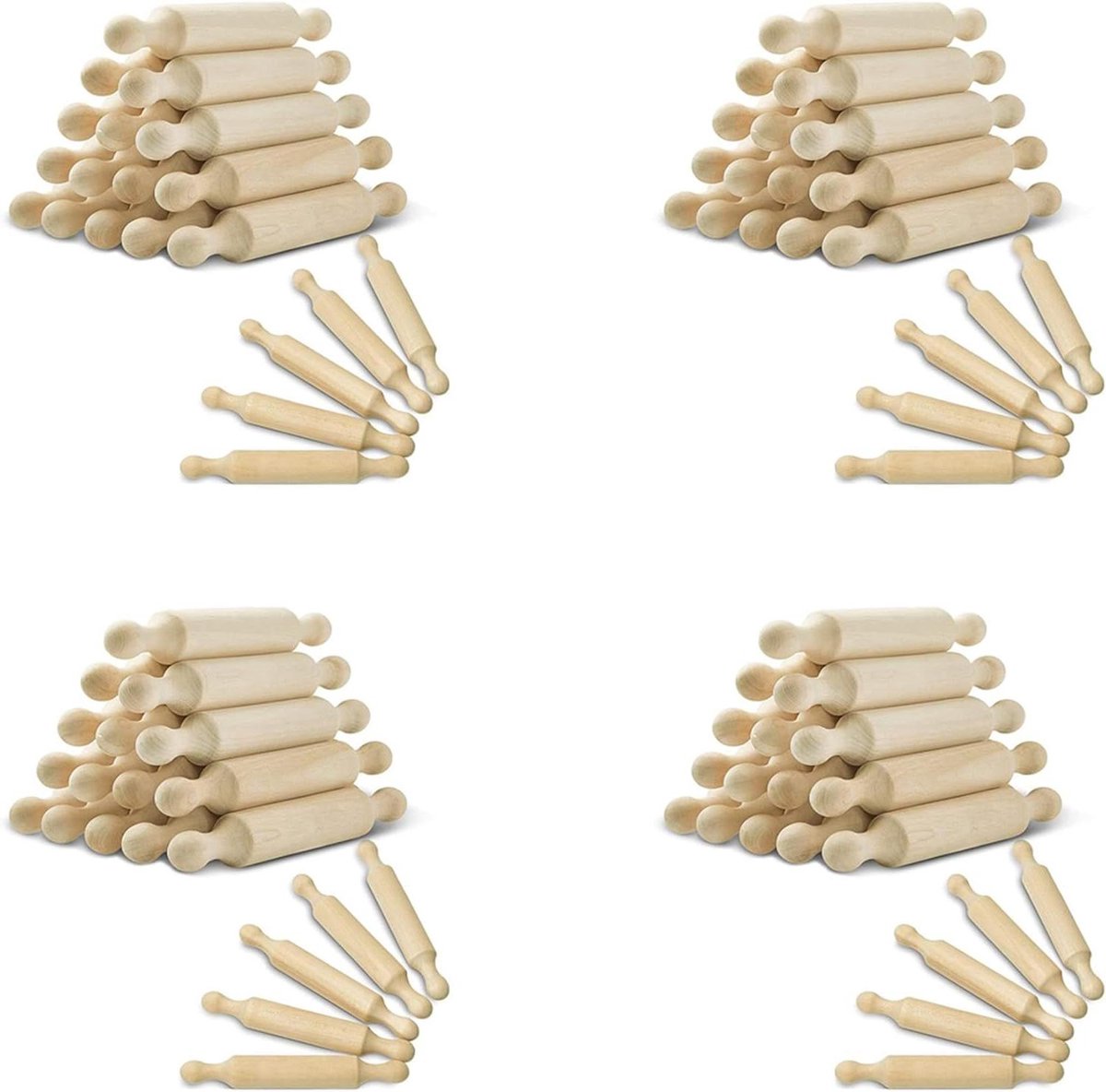 Mini Deegrollers - Kleine Houten Rollers - Bakken Maken - Natuurlijk Hout - 60 Stuks - Houtkleur