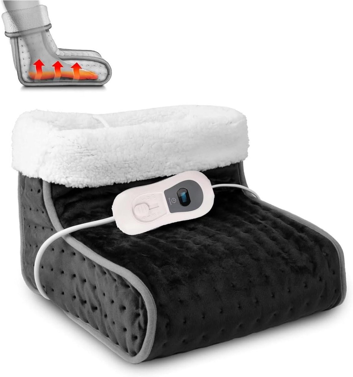 Elektrische Voetenwarmer - Verwarmingskussen - Warmte Ontspanning - 3 Warmtestanden - 30x30x24 cm - Grijs