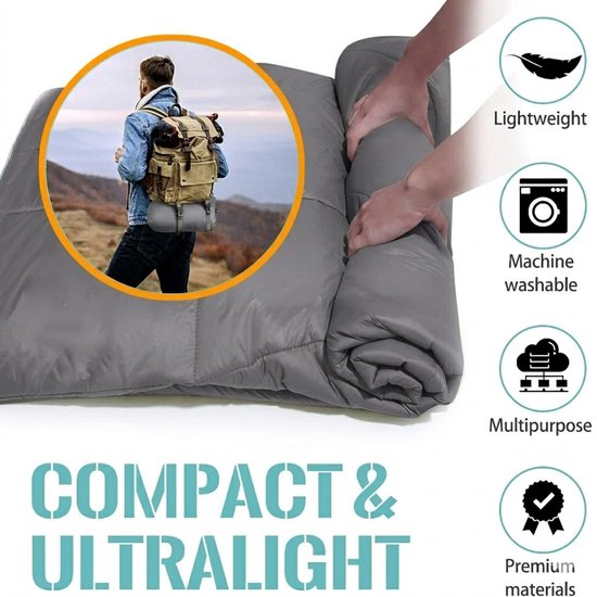 opvouwbare Campingdeken met tas (200*140 CM)-reisdekken- Campingdeken Waterdicht - Multifunctionele Slaapdeken voor Kamperen, Auto Kamperen, Tent & Hangmat - Lichtgewicht Warme Outdoor Deken met Opbergzak - Reisdeken voor 1-2 Personen — afbeelding 5