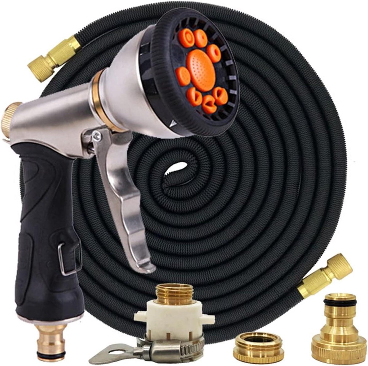 Tuinslang Set - Flexibele Slang - Water Geven - Automatisch Uittrekbaar - 75 Meter - Grijs