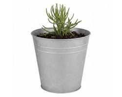 Cheqo® Bloempot - Zinken Bloempot - Plantenpot - Plantenbak - Sierpot - Oud Zink - Vintage - Bloempot voor Binnen en Buiten - Ronde Bloempot - Plantenpot voor Tuin en Balkon - Tuindecoratie - Grijze Bloempot