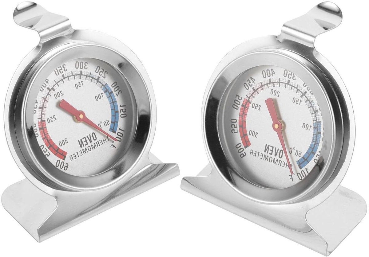 Oventhermometer RVS - Kookthermometer Temperatuurmeter - Bakken en Grillen - Hoge Temperatuur Bestendig - 2 Stuks - Zilver