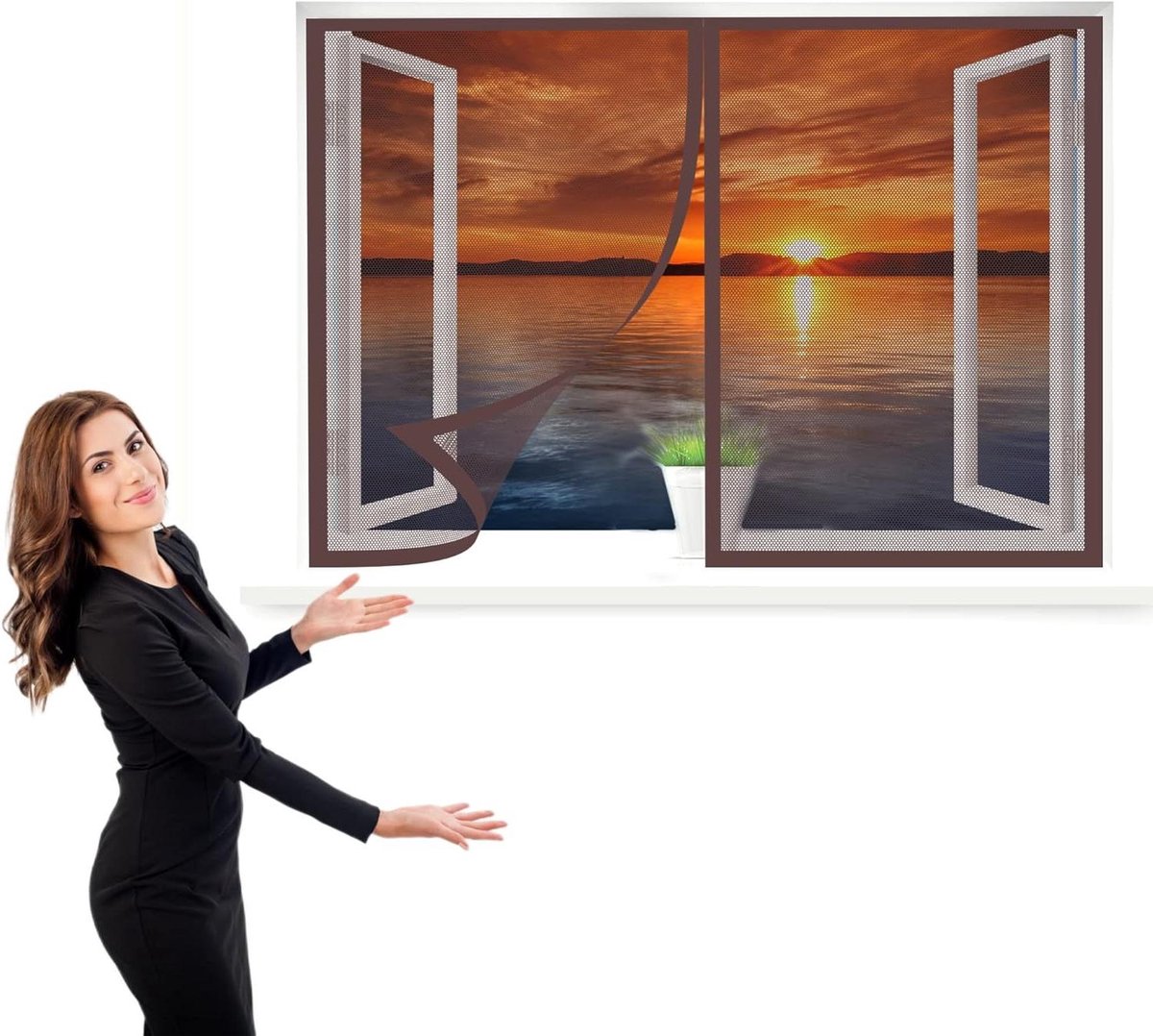 Magnetisch Horraam - Insectenhor Raam - Insecten Buiten Houden - Eenvoudige Montage - 120 x 90 cm - Bruin