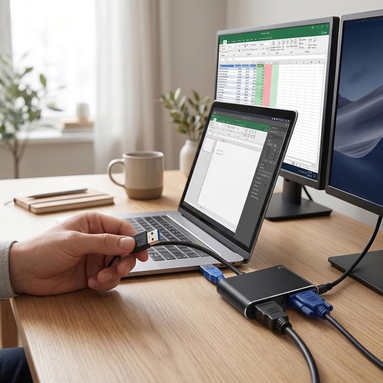 USB naar VGA Adapter - Video Uitbreider - Scherm Vergroten - Dubbel Scherm Ondersteuning - Full HD 1080p - Zwart — afbeelding 3