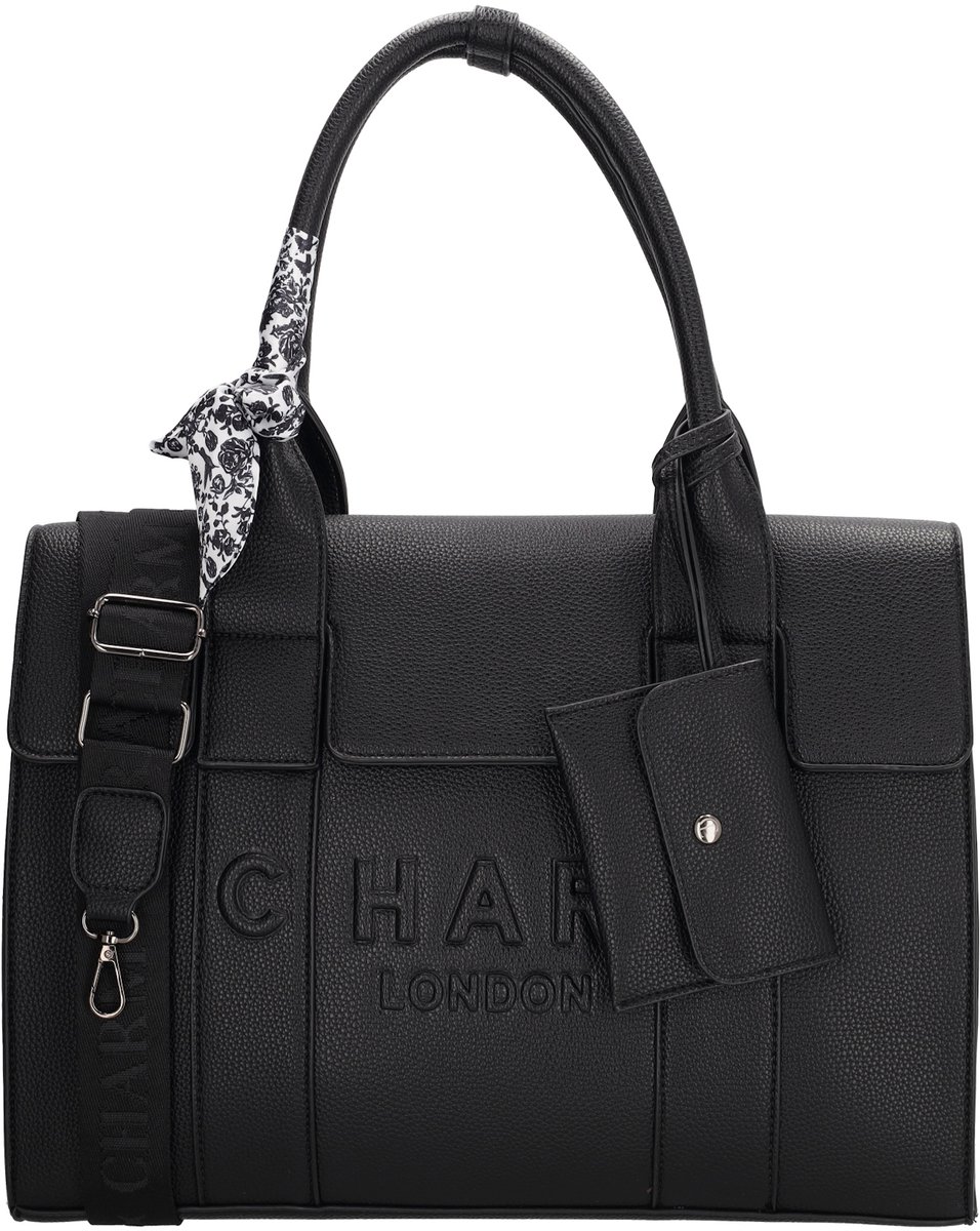 Charm London Bond Laptoptas 15,6 Inch - Werktas - Laptopvak - Verstelbare Schouderband - Afneembaar - Trolleyband - Inclusief Etui - School - A4 - Dames - Zwart