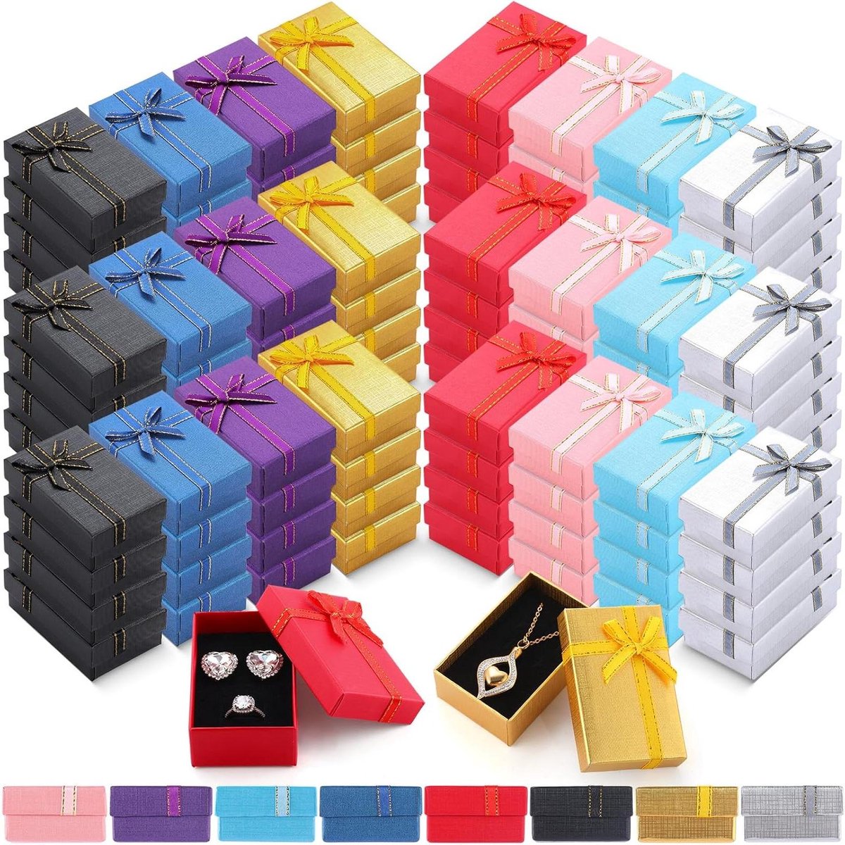 Kleine Geschenkdozen - Sieraden Doosjes - Cadeau Verpakken - Met Pluche Voering - 96 Stuks - Veelkleurig