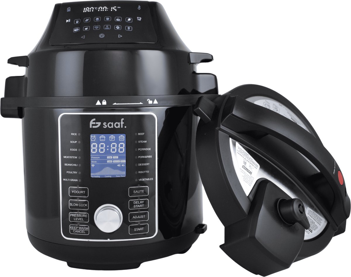 Multicooker Airfryer - 5.8L - 27 Programma's - Slowcooker - Airfryer - Rijstkoker - Stomer - Snelkookpan - 15-Delige Set - RVS - Saaf