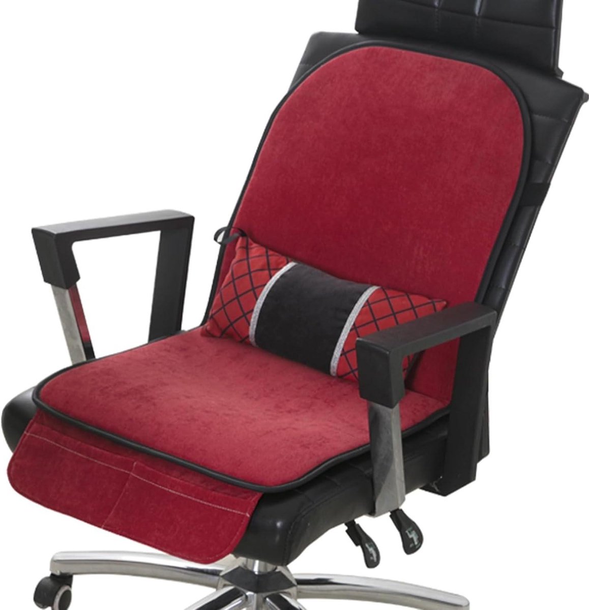 Heated Seat Cushion for Office Chair, Heated Seat Covers with Lumbar Pillow(Blanket Filling) and Pocket, Chair Heating Pad with Adjustable Temperature and Timer(Red)