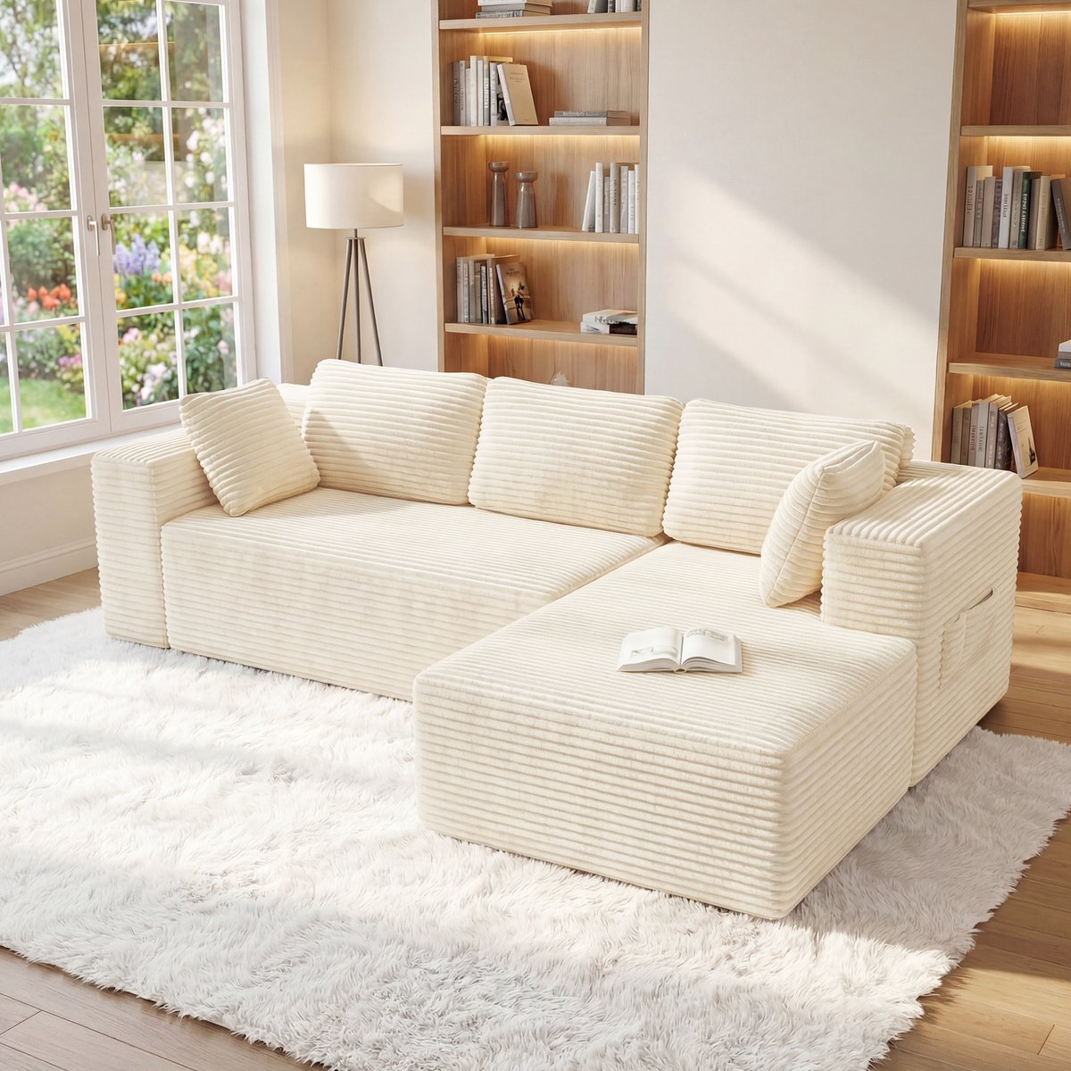 Bealife AR43 Hoekbank - Opbergruimte - 4 Zitsbank- Fluweel - Beige