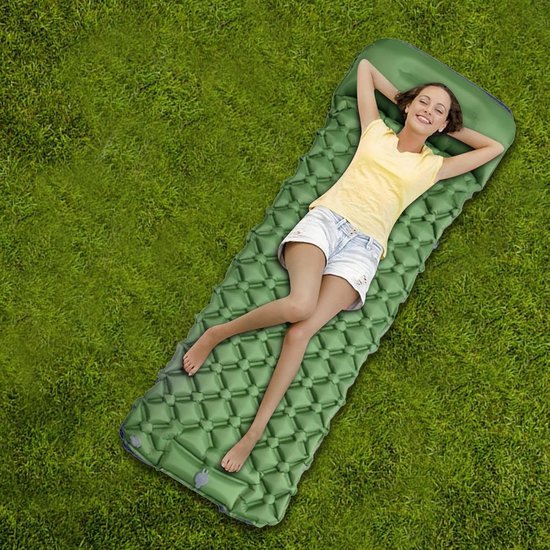 Kampeerslaapmat - Luchtbed - Buiten slapen - Snel opblaasbaar - 190x60cm - Legergroen — afbeelding 4