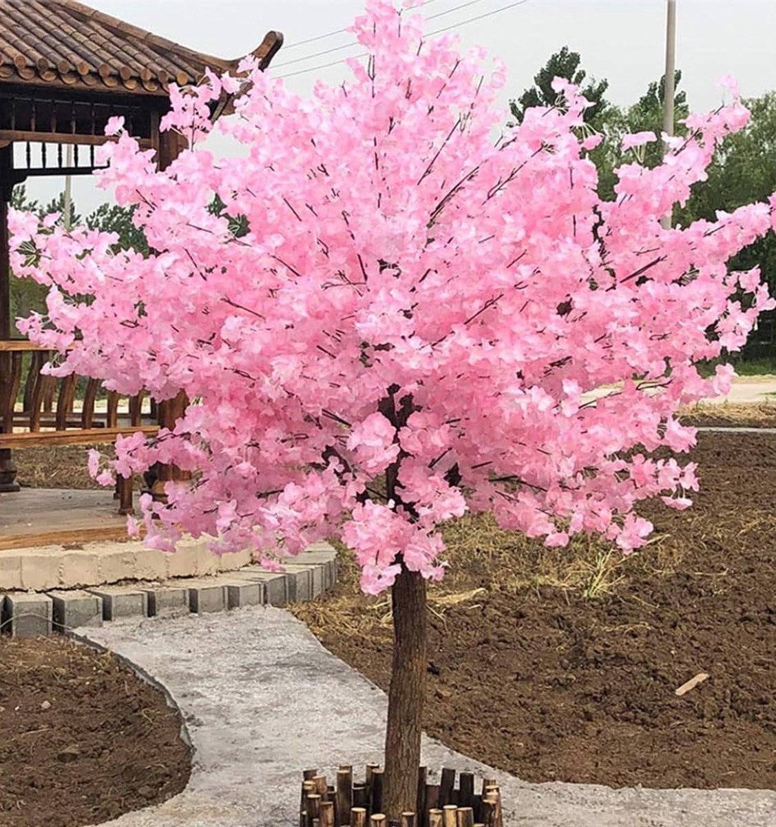 Kunst Kersenboom - Nep Bloesem - Decoratie Binnen - Handgemaakt Ontwerp - 0.8 x 0.6m - Roze