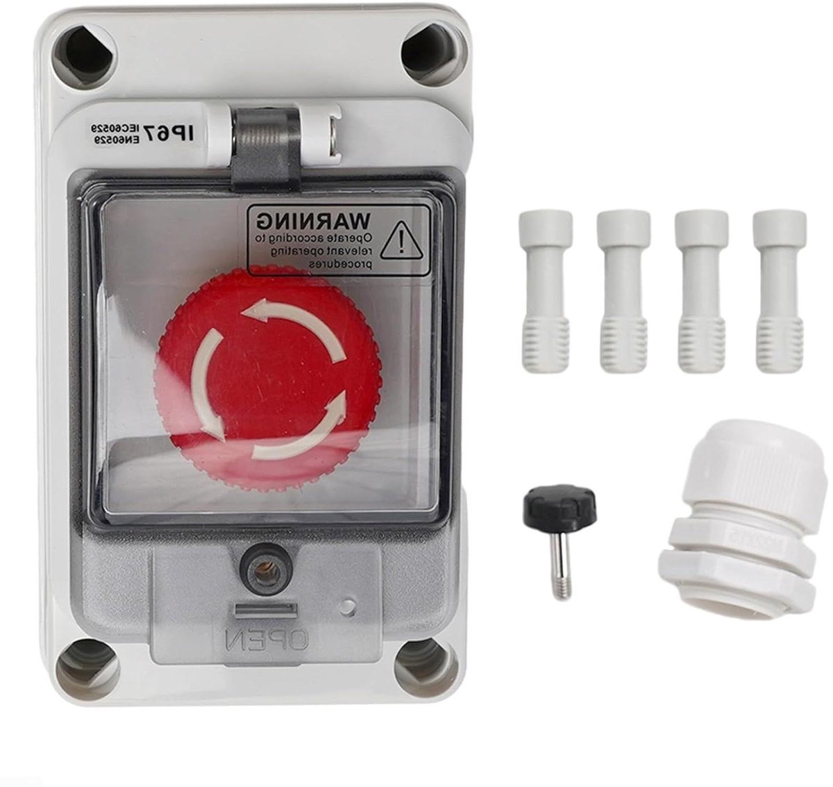 Noodstop Schakelaar - Drukknop Doos - Machine Bediening - Waterdicht IP67 - 13 x 10 x 7 cm - Grijs