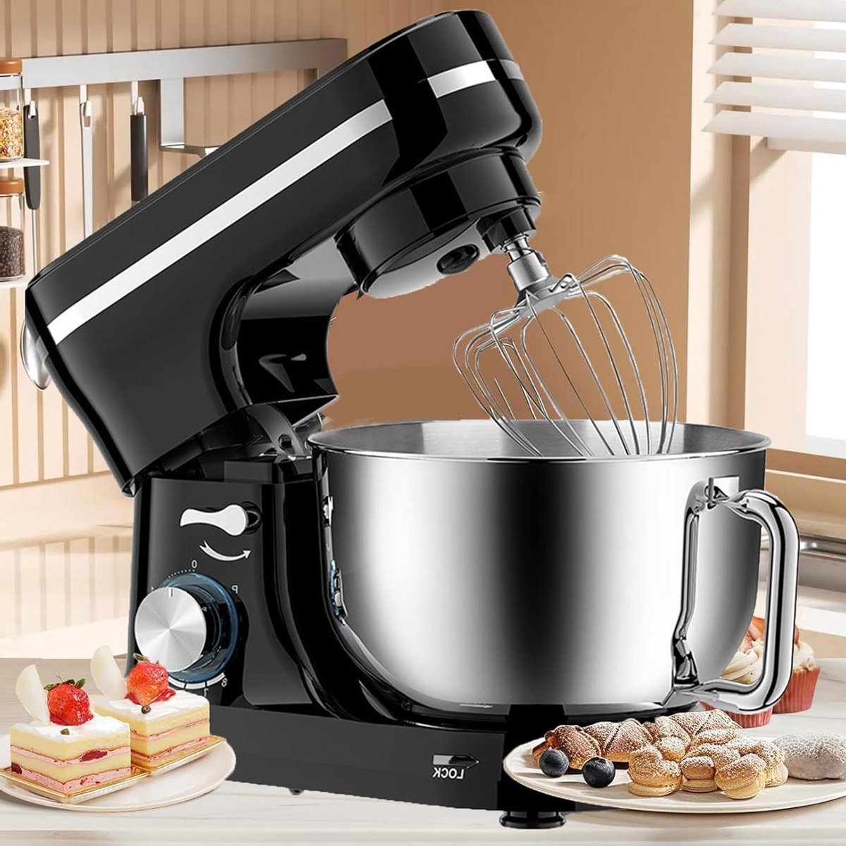 Keukenmachine Mixer Foodprocessor Bakken En Koken Krachtige 1000W Motor 5 Liter Kom Zwart
