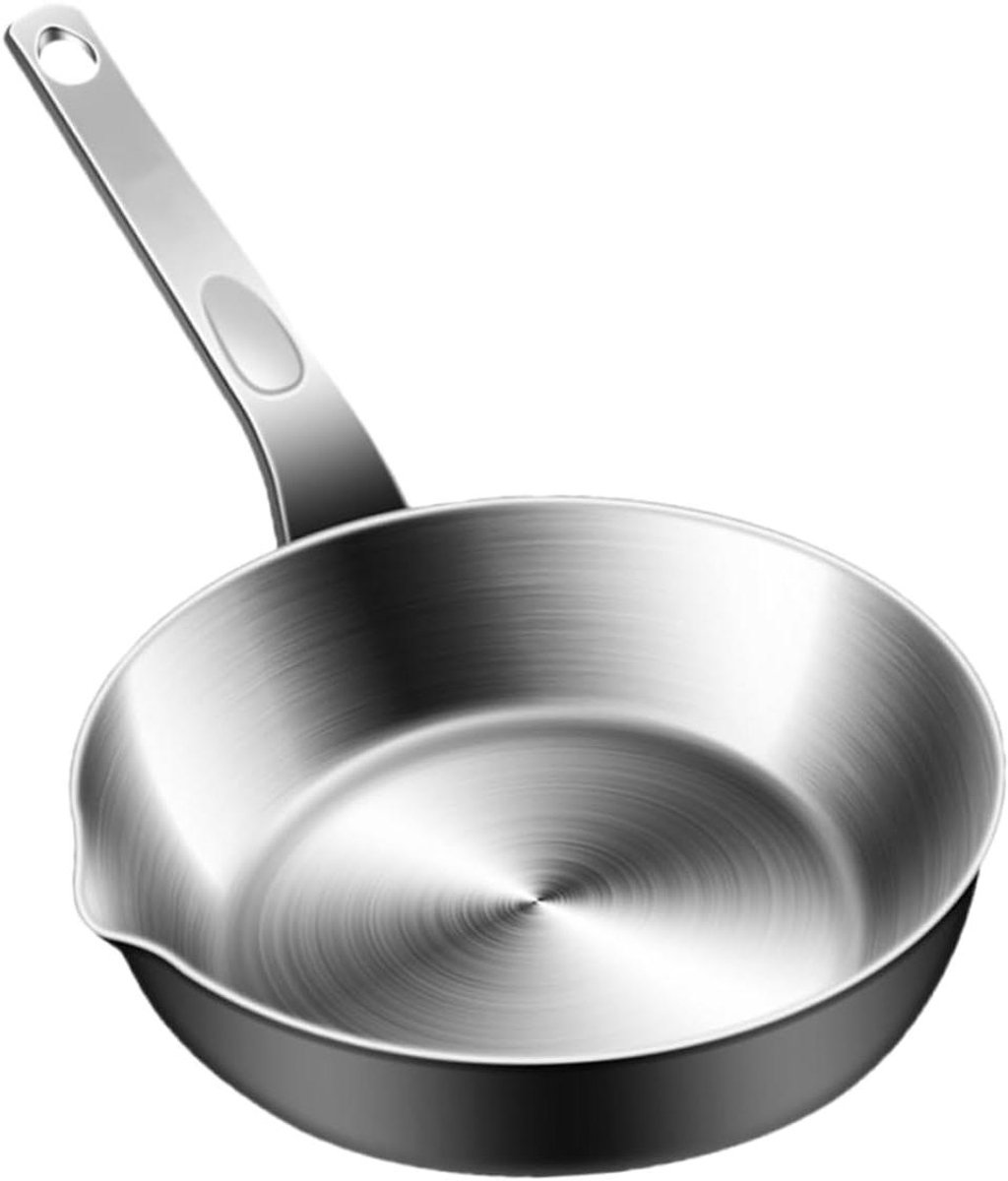 Mini Koekenpan - Kleine Pan - Ontbijt Bereiden - Met Schenktuit - 25.8 cm Lengte - Zilver