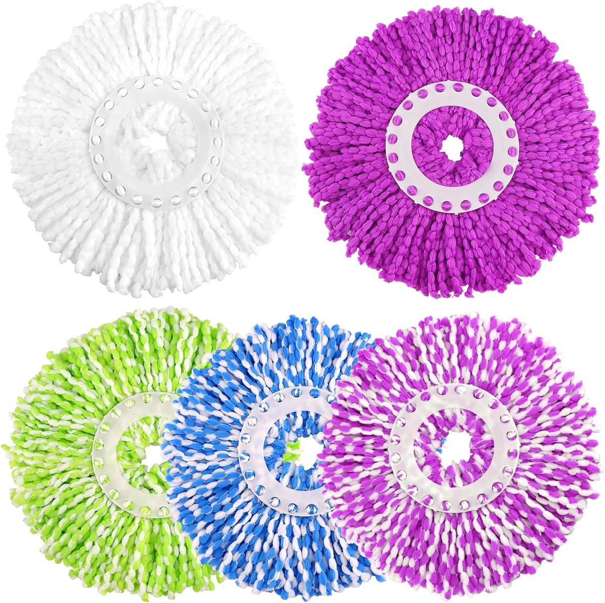 Set van 5 vervangende koppen voor 360°draaibare dweil - Ronde dweilkoppen van microvezel, eenvoudig in gebruik en wasbaar in de wasmachine