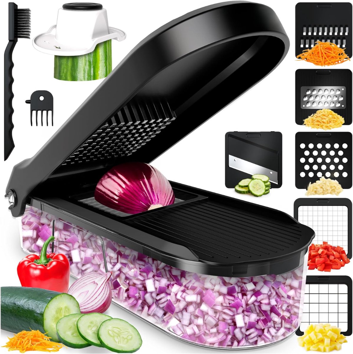 TIM® Groentesnijder - Mandoline Keukensnijder - Mandoline Groentesnijder - Zwart - 26cm x 13cm x 8cm