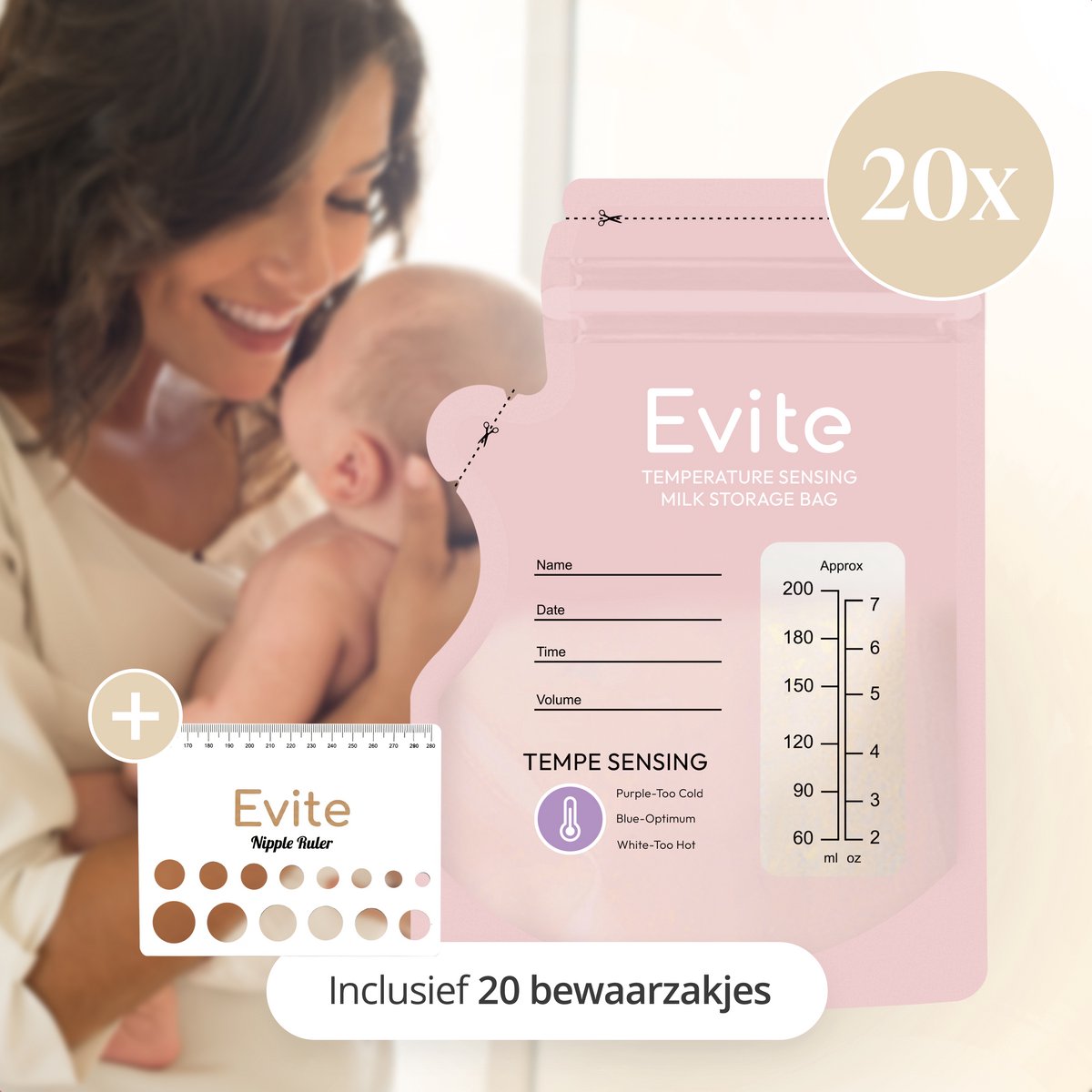 Evite Borstkolf Smart - Elektrische Draadloze Borstkolf - Draagbaar & Handsfree - BPA Vrij - met App - Met Nachtlamp - Incl Opbergtas & Accessoires - Silk Beige thumbnail 6