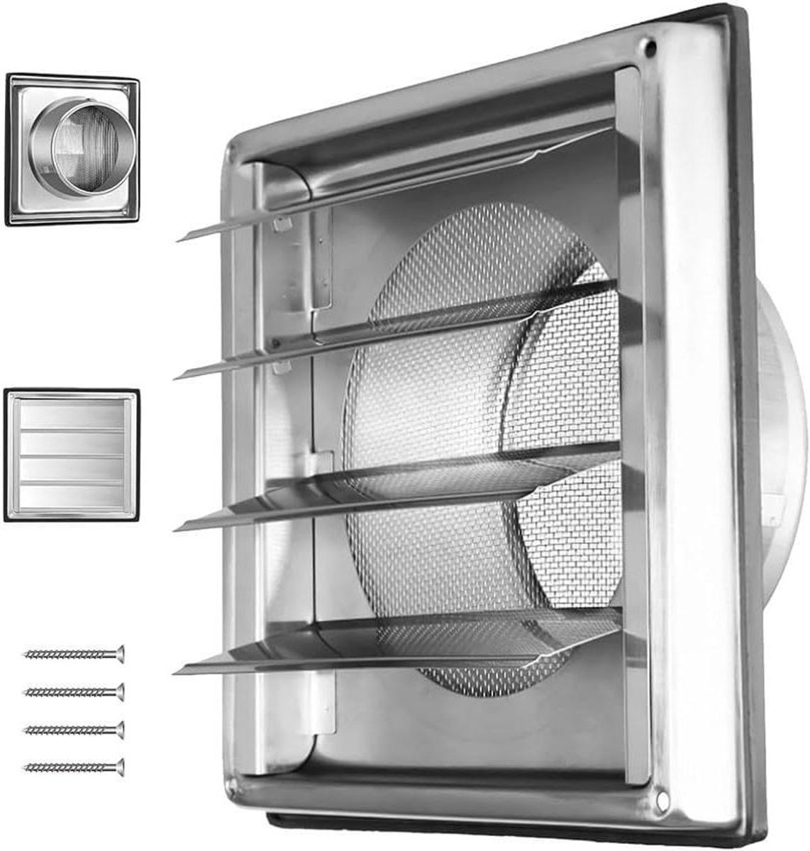 Ventilatierooster RVS - Afzuigkap rooster - Luchtstroom reguleren - Insectenwerend gaas - 150 mm - Zilver