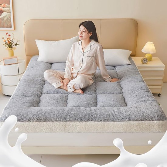 Oprolbare Futonmatras - Zacht Slaapkussen - Comfortabel Slapen - Ademend en Zacht - 200x220cm - Grijs — afbeelding 2