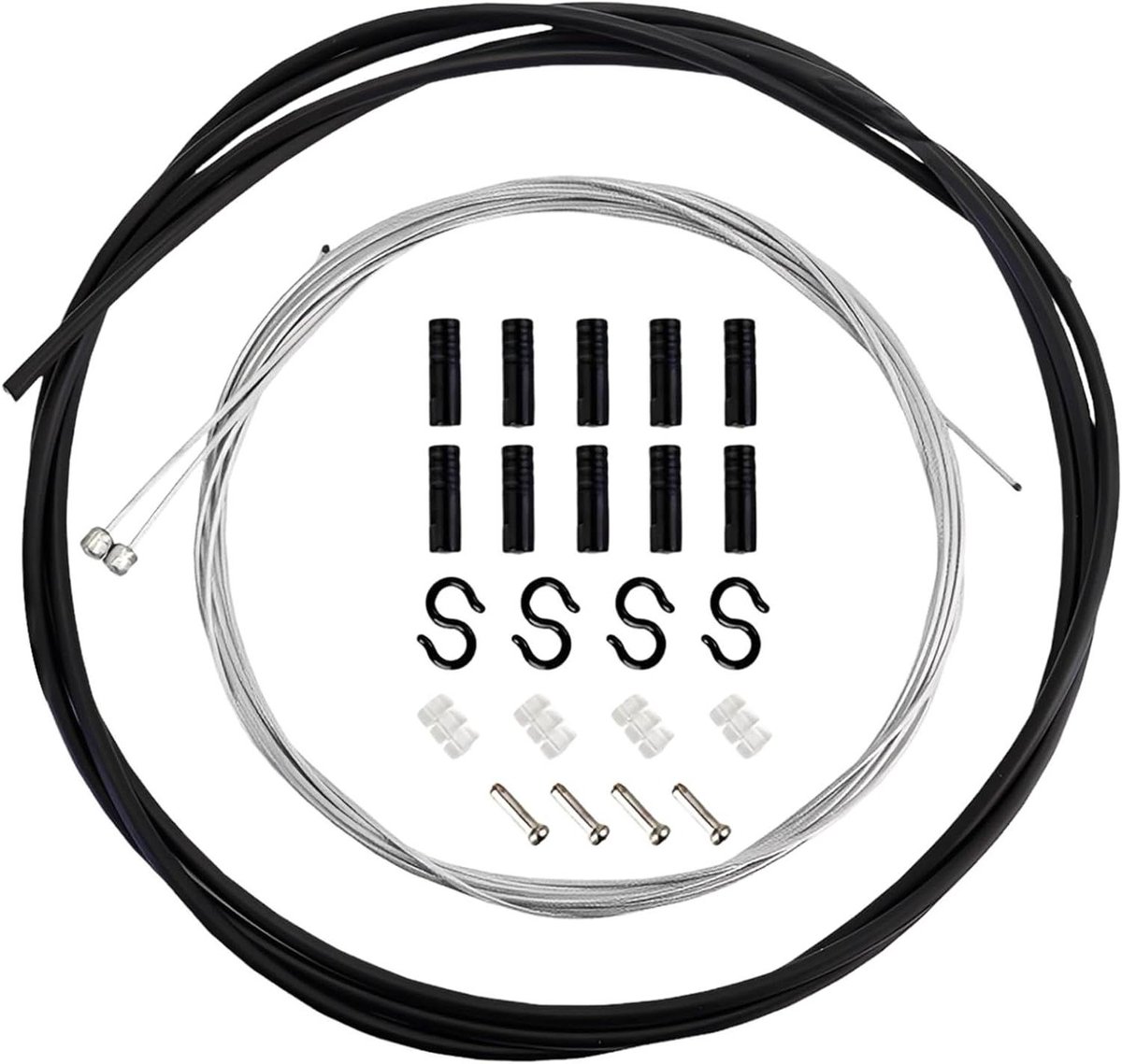Schakelkabelset Fiets - Versnellingskabel Fiets - Fietsonderhoud - Universele Compatibiliteit - 1.55m & 2.1m - Zwart