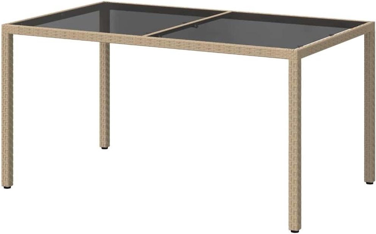Polyrotan tuintafel - Outdoor eettafel - Gezellig buiten eten - Gehard glasplaat - 150 x 90 cm - Beige