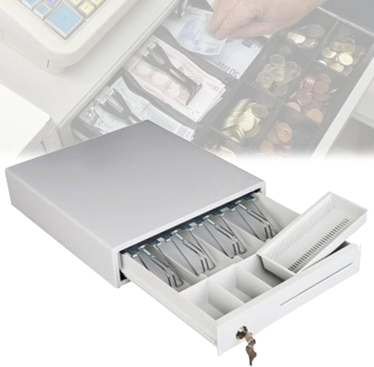 Automatische Kassalade - Geldlade - Geld Organiseren - Drie Ontgrendelingsmethoden - 336 cm Breed - Wit