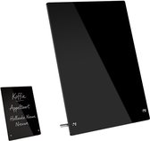 Mini krijtbordje - Glanzend schoolbord - Krijtbordje - A4-schoolbord - Menubord - Mededelingenbord - Acryl schoolbord - Bord - Glad oppervlak - Metalen standaard - Geschikt voor cafés, winkels, restaurants, huisdecoratie - Zwart