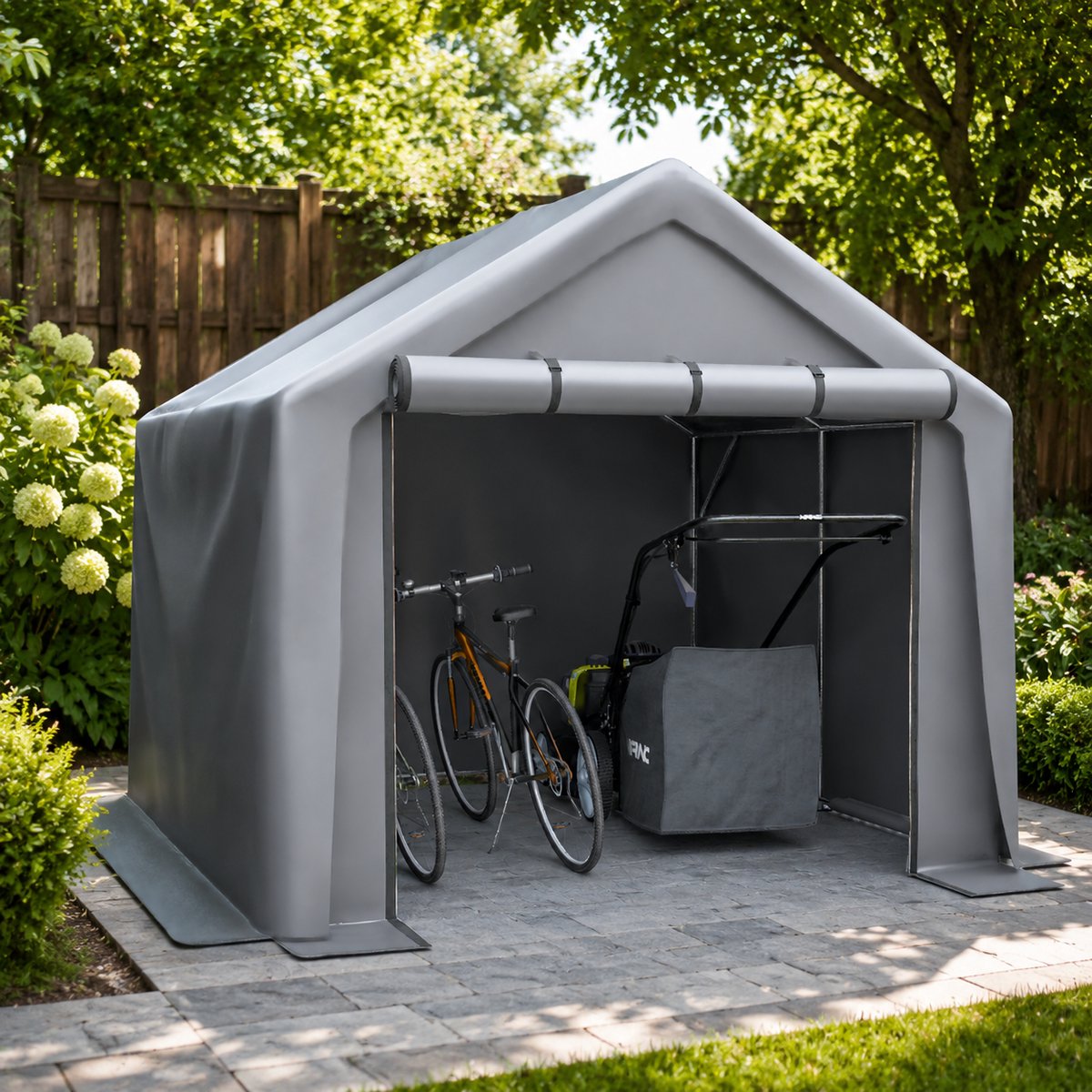 Multifunctionele tuinhuis - Tuinhuis met Schuin Dak – Gereedschapsschuur - Fietsschuur - 244x241x217 cm - Garagetent - Outdoor Tuinopslag - Weerbestendig - Grijs
