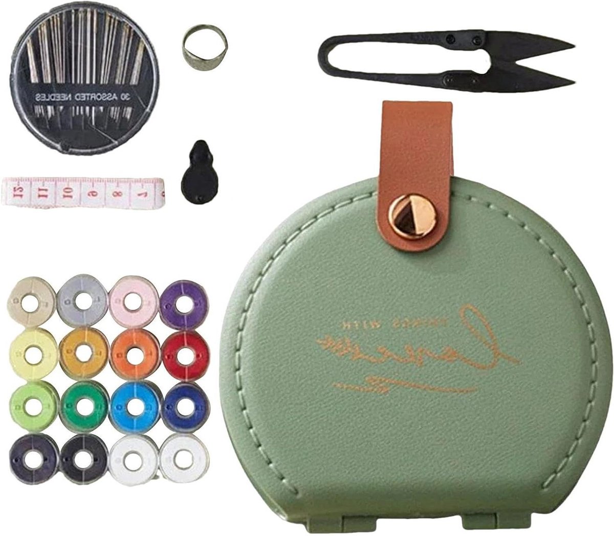 Draagbare Naaiset - Naaigerei Kit - Kleding Repareren - Dubbellaags Ontwerp - 14.6 x 14 cm - Vanille