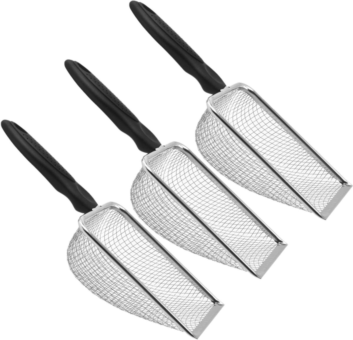 Set of 3 garden sieves, stainless steel with black plastic handles, 2 mm, 3.8 mm, 5 mm mesh for composting and sand screening
