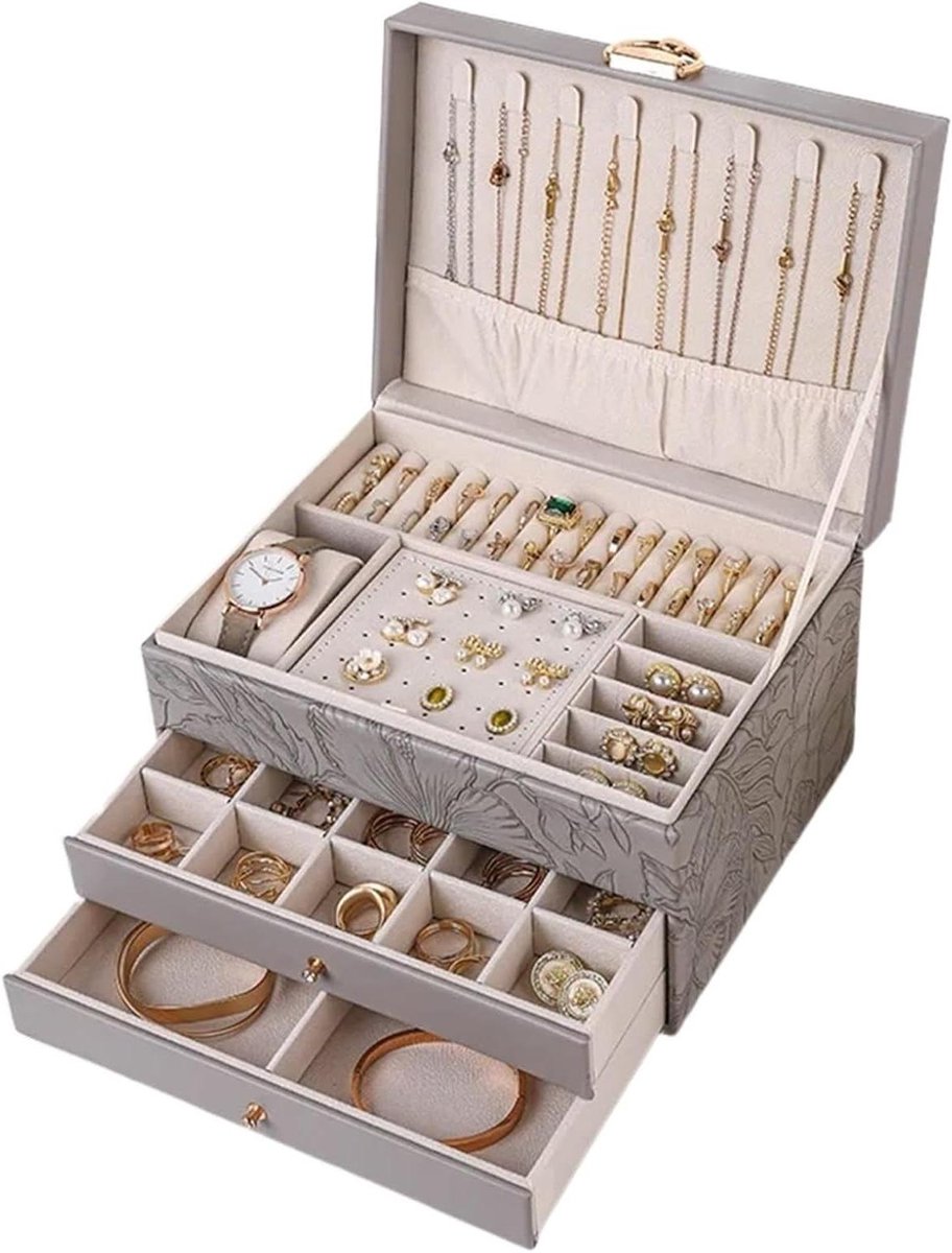 Sieradendoos met 3 lagen - Juwelendoosje Organizer - Sieraden Opbergen - Grote Capaciteit - 23 x 17 x 14 cm