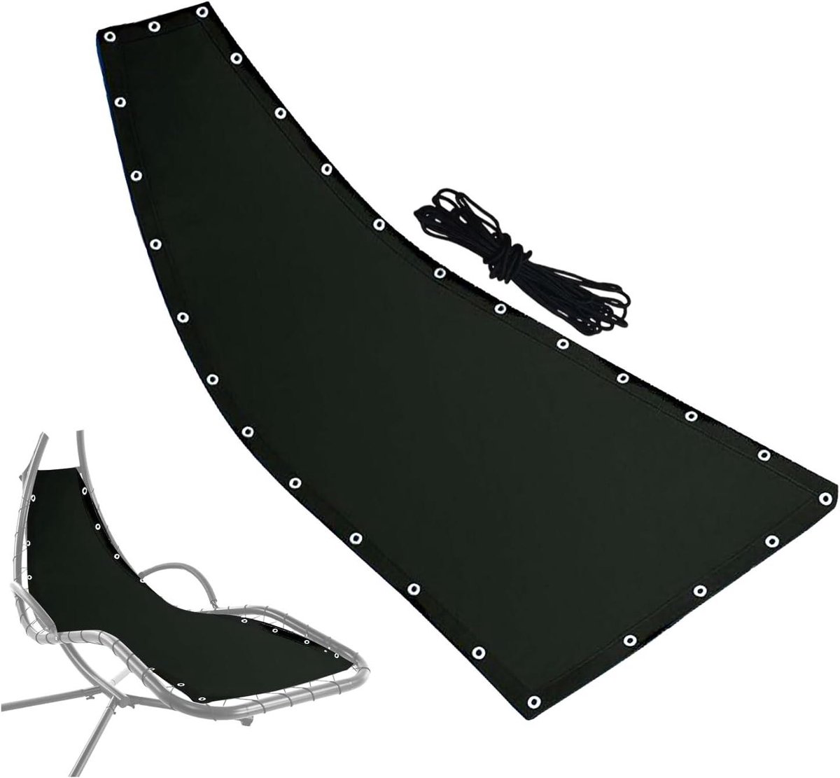 Schommelvervangingsstof - Hangmatstof vervanging - Buiten ontspannen - Versterkte ogen - 64 x 197 cm - Zwart